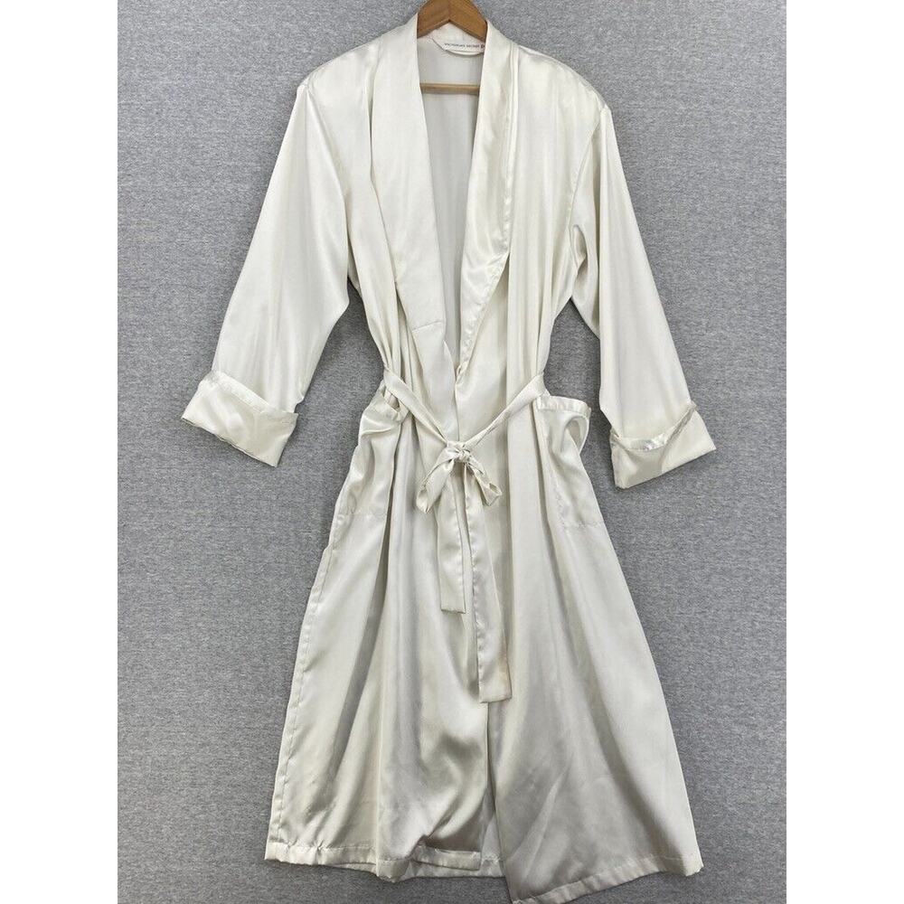 Vintage Victorias Secret Robe Womens Extra Small/Small White Silky Belted Pocket